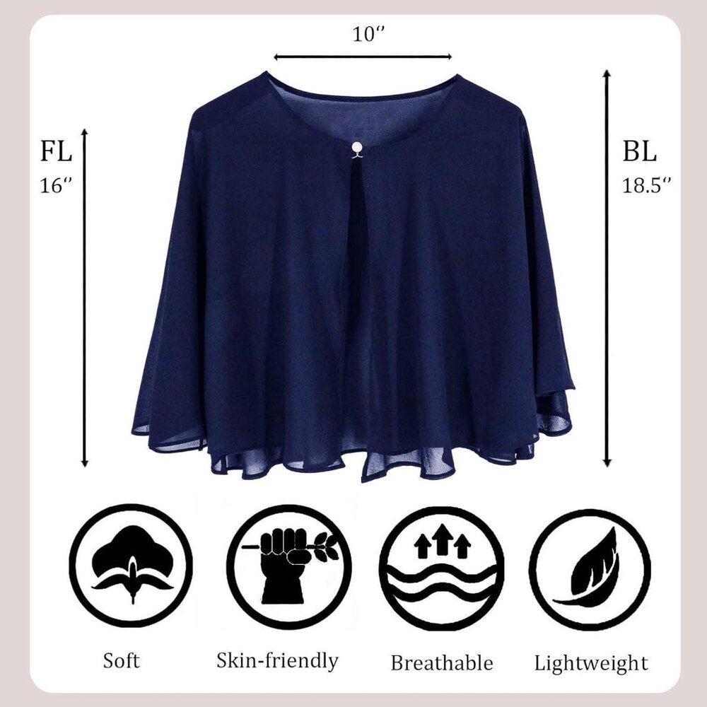 Chiffon Capelet Women's Soft Shawls and Wraps for Evening Dresses, Wedding Forma - Picture 5 of 5